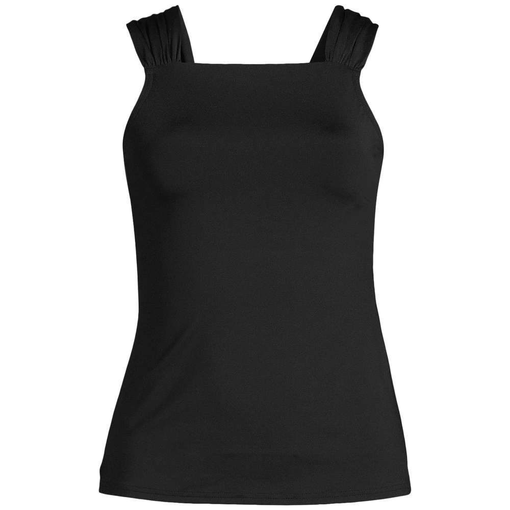 Lands' End Women's L Black Cap Sleeve High Neck Tankini Swimsuit Top